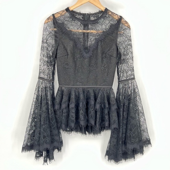 Misha Collection Lace Ruffle Trumpet Bell Sleeve‎ Blouse - Picture 2 of 16